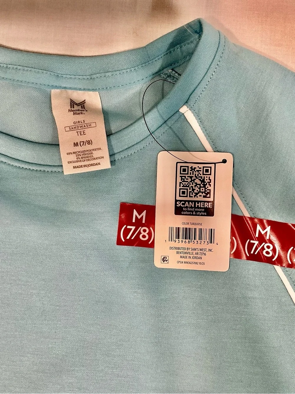 Members Mark Girls Light Blue Raglan Short Sleeve Tee NWT 7/8 Medium